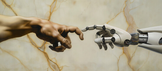 human hand touch to robot