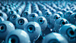 A vast sea of hundreds of blue glass reflective dilated eyeballs.