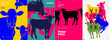 © Molibdenis-Studio - Vibrant minimalist posters showcasing cow silhouettes with dynamic typography.