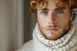 Elegant male model exudes sophistication and style in ivory cashmere sweater. Concept Fashion, Male Model, Sophisticated, Ivory Sweater, Style