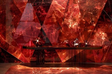 Wall Mural - A red and black room with a table in the center