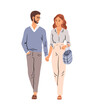Young man and woman. Modern beautiful couple. Fashion and clothing. City lifestyle. Vector illustration isolated on white background
