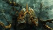 A surreal interpretation of the scarring and fibrosis present in idiopathic pulmonary fibrosis IPF ,super realistic,soft shadowns