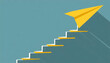 Ladder of success in business growth concept with yellow paper plane floating as step stair, copy space