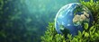 3D illustration of planet earth on the grass, earth day concept symbol with copy space