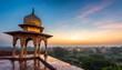 Sunrise at public place architecture roof mughal building style in Agra India.