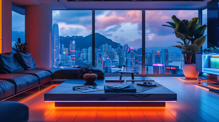 Wall Mural - Vibrant Night Skyline of Hong Kong, Urban Architecture and Harbor View, City Travel and Modern Landscape