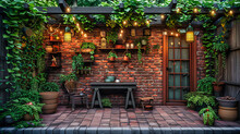 Vintage Outdoor Setting With Elegant Lighting, Creating A Romantic Atmosphere For Evening Gatherings Or Dinners