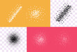 Grunge stipple grain brush circle round vector graphic design element, noise radial sand dots spray texture random, particle dirty small rough distress splatter dotwork image clipart set modern