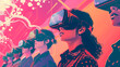 VR Erlebnis. Sportliche junge Frau, die Spaß mit Virtual-Reality-Brillen hat.