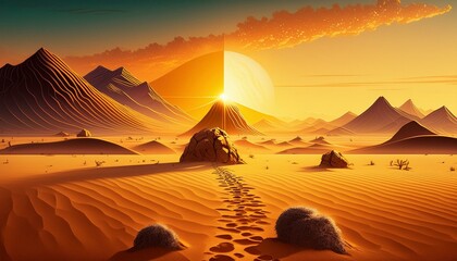 Wall Mural - man looking at the sunset in the desert