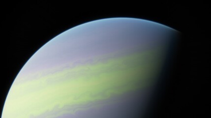 Wall Mural - Large gaseous planet adorned with swirling patterns of green and yellow, set against tranquil backdrop of deep space twinkling with distant stars. 3d render