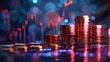 © MAY - An innovative design featuring stacks of coins, a stock market graph, and an upward arrow