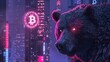 Bitcoin Bear Market Illustration: cryptocurrency theme, market downturn representation, glowing eyes effect