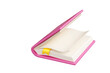 Open book with pink hardcover 3d render illustration.