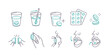 Taking pills concept set. Instruction how to take effervescent tablet and various drug correctly with glass water, sublingual under the tongue and buccal. Vector illustration.