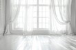 Backlit window with white curtains in empty room. generative ai.