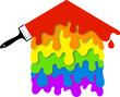 Brush and drops of colored paint, symbol of painting a house