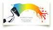 Roller with colored paint in hand, business card for painting work
