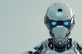 Fototapeta Panele - A humanoid robot with big blue eyes and sleek design, showcasing advances in artificial intelligence and robotics