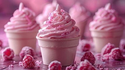 Capture the essence of creative ice cream flavors with this vibrant image featuring delicious strawberry ice cream on a pink background, offering ample empty space.