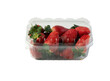 Strawberries in a plastic box cut out isolated transparent background