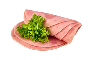 Canvas Print - Boiled Ham Slices, close-up, isolated on a white background