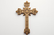 Christian religious cross on white background. Christian religious crucifix on white background. Topics related to the Christian religion. Topics related to death. Object of worship and belief,