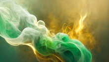 Ai Generative Of The Mist Behind It, The Combination Of Green And White Smoke Is Very Nice And Beautiful, Plus The Presence Of Golden Clouds Which Adds To The Impression Of Elegance And Luxury