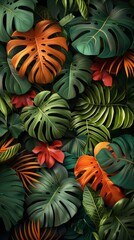 Wall Mural - organic beauty of tropical foliage in rich colors for sophisticated art