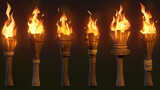 Fototapeta Sport - Set of Burning fire on old torch isolation, Illustration 