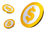 Fototapeta  - Golden Coins & Money Icons for Investing. 3D illustration