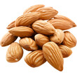 A pile of almonds with a brownish color. The almonds are spread out and have a rough texture. Generative AI