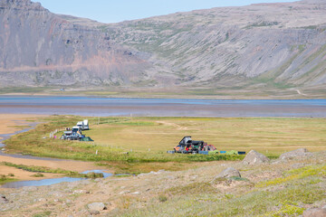 Wall Mural - Campsite of Melanes in Raudasandur in westfjords of Iceland