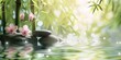 A tranquil spa background with bamboo and stones, featuring water reflection and sunlight effects Generative AI