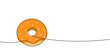 Sweet donut one line colored continuous drawing. Bakery sweet pastry food. Vector linear illustration.