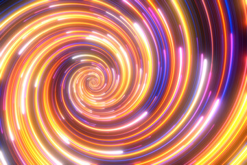 Wall Mural - colorful glowing spiral in rotation. abstract background in blue and yellow neon colors. rotating ga