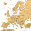 Europe - Highly Detailed Relief Topographic Vector Map of the Europe. Ideally for the Print Posters. Golden Retro Style