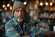 A perceptive and atmospheric portrait of a mature man with a thoughtful look in a bar setting