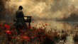 Pensive Composer Contemplating Nature's Captivating Symphonic in a Victorian Steampunk Landscape
