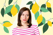 Composite photo collage of upset depressed girl lemon tree branch leaves tropical fruit sour vitamin detox isolated on painted background