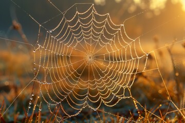 spider web with dew drops