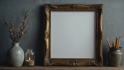 Wall Mural - Empty beautiful frame for mockup