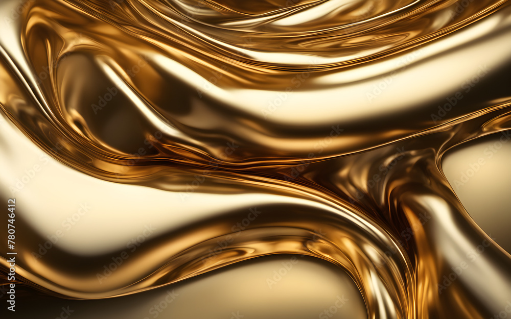 Golden liquid metal flow, smooth and shiny surface, high-end luxurious ...