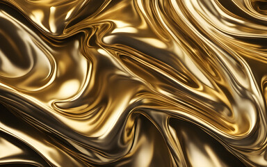 Wall Mural - Golden liquid metal flow, smooth and shiny surface, high-end luxurious abstract background