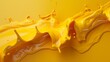 A 3D rendering of a vibrant yellow paint stain, meticulously designed to showcase the texture and fluid dynamics of spilled paint.