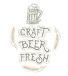 Beer mug drawn in graphical style, with thematic inscription and a painted ears wheats grain. Vector illusration.