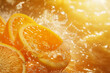 oranges amidst splashes of alesil juice, oranges on an orange background, orange slices