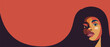 Vector banner place for text woman african american black woman with hair all over the background. Femininity, independence. Feminism, gender equality, empowerment concept
