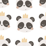 Fototapeta Dinusie - Seamless pattern with cartoon pandas. colorful vector for kids. hand drawing, flat style. baby design for fabric, print, textile